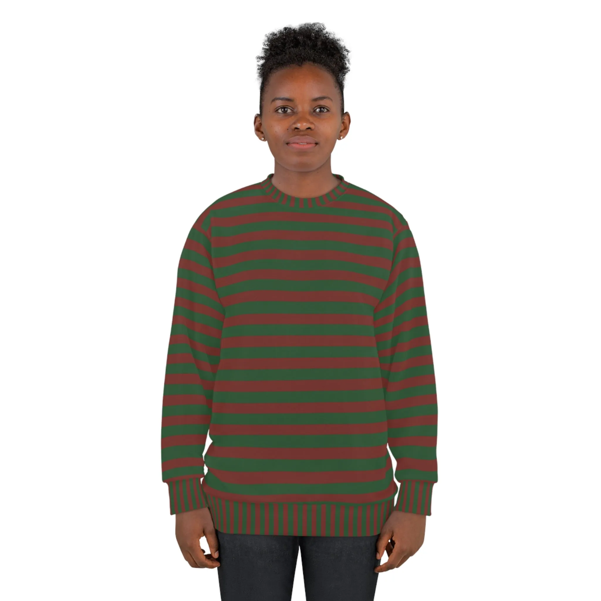 Red And Green Striped Sweater For Men And Women