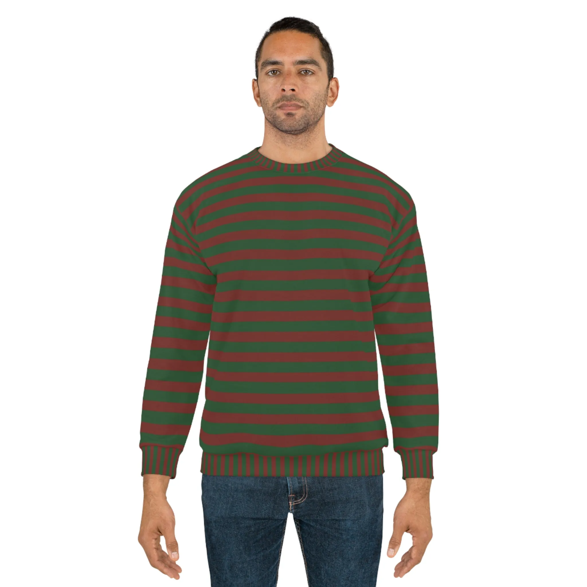 Red And Green Striped Sweater For Men And Women