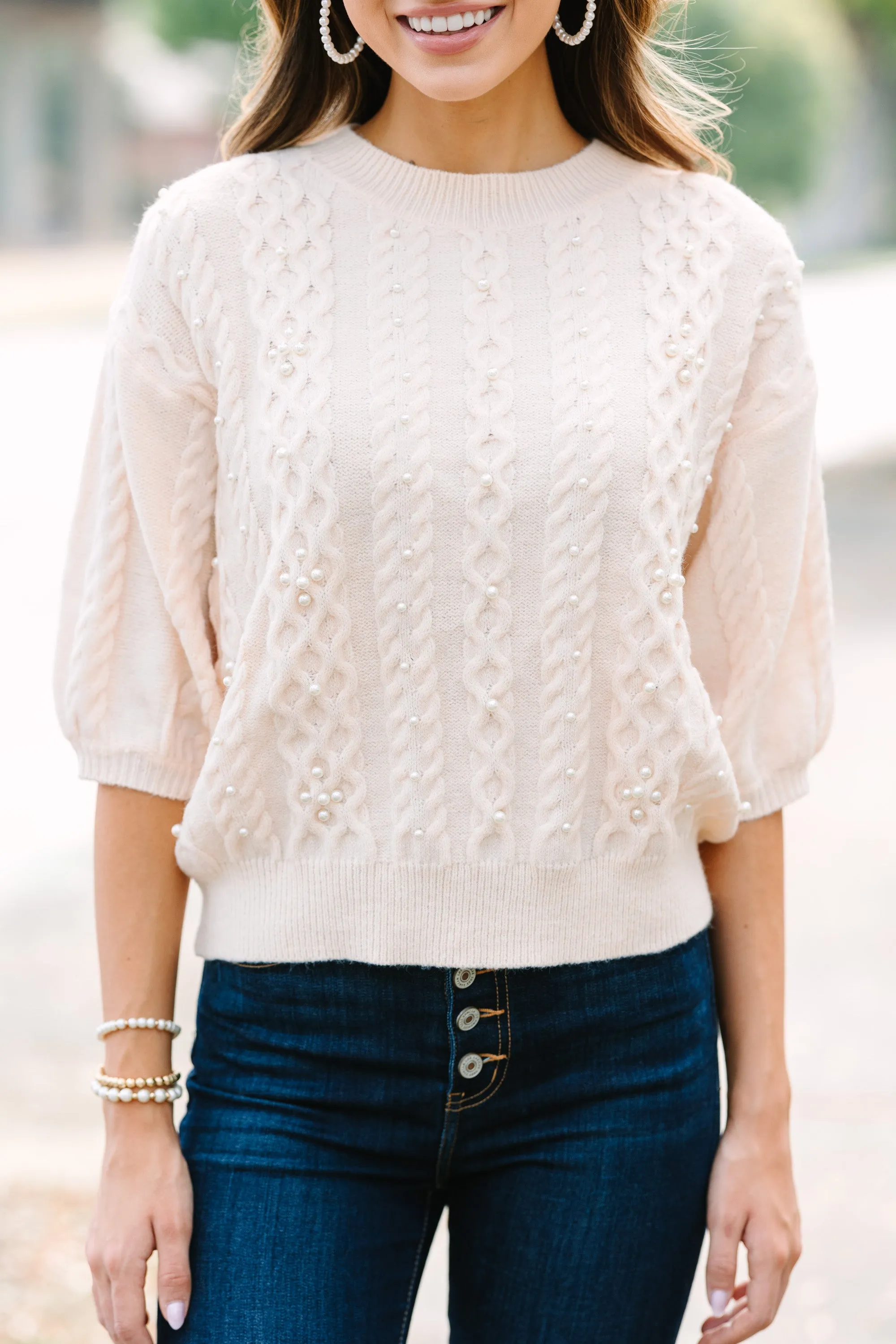 Share Your Love Cream White Embellished Sweater