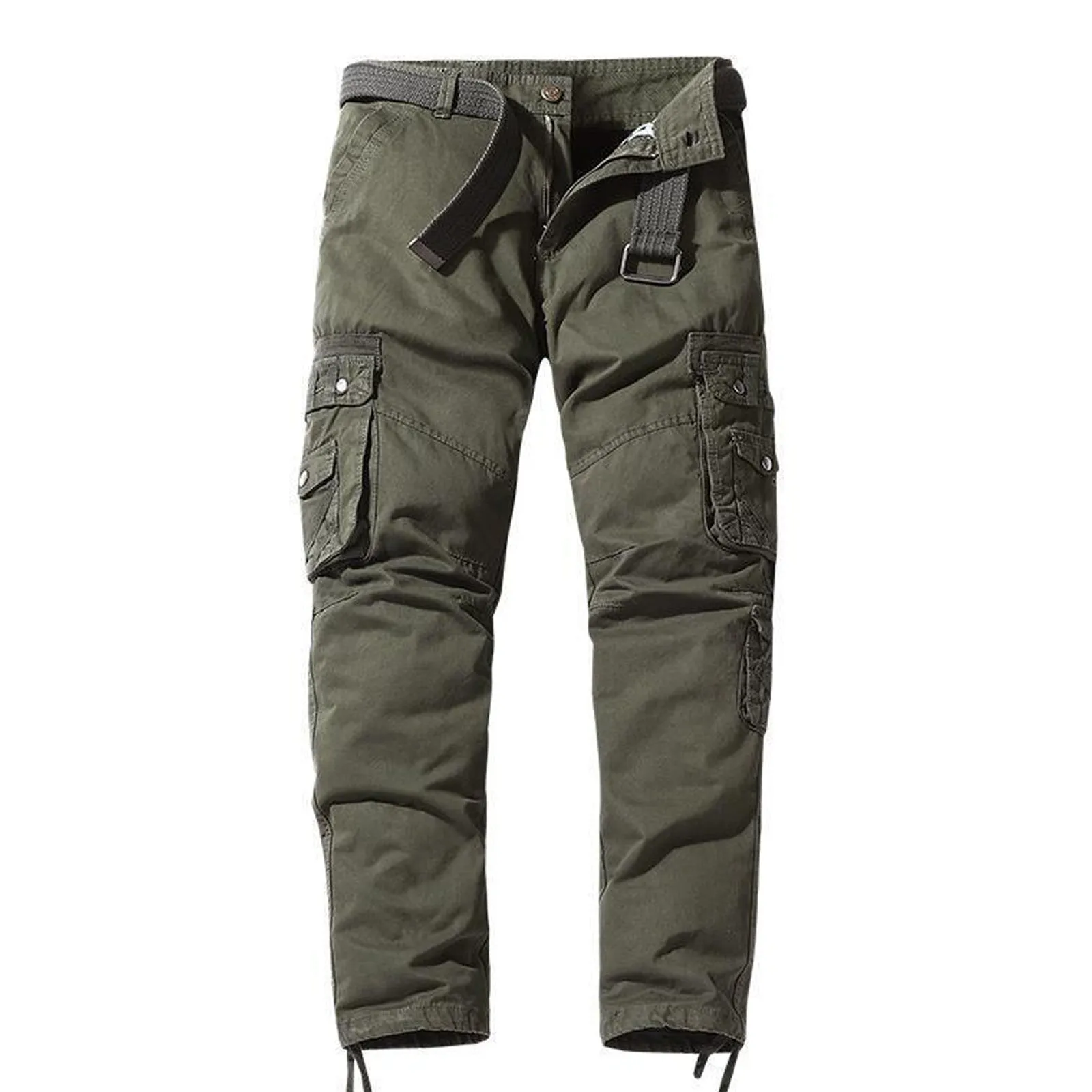 SOLID COLOR 100% COTTON MULTI-POCKETS CARGO PANTS