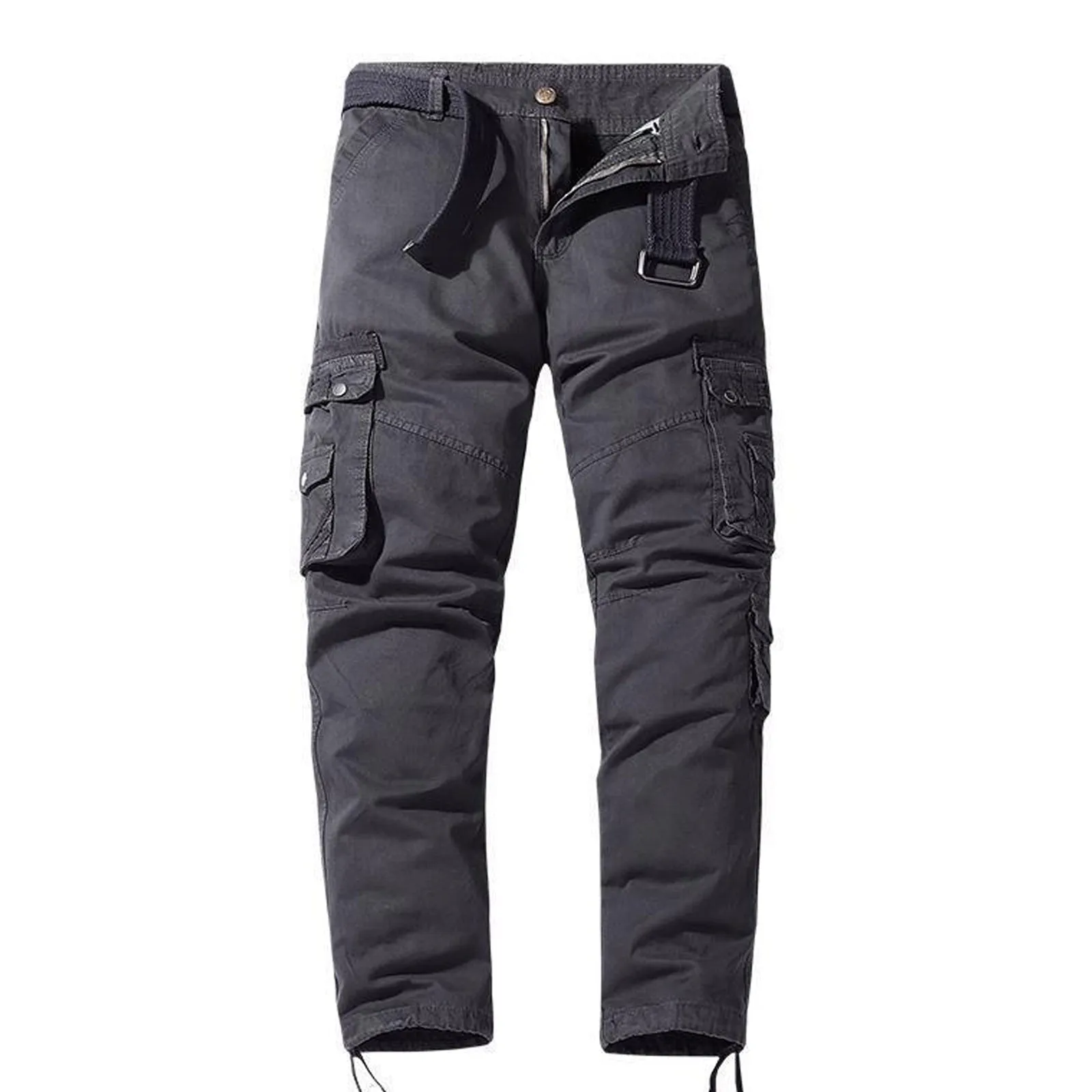 SOLID COLOR 100% COTTON MULTI-POCKETS CARGO PANTS