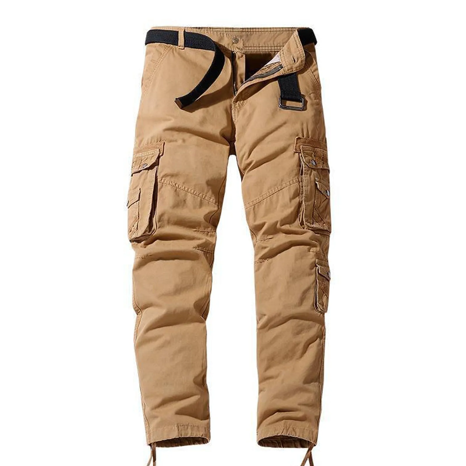 SOLID COLOR 100% COTTON MULTI-POCKETS CARGO PANTS