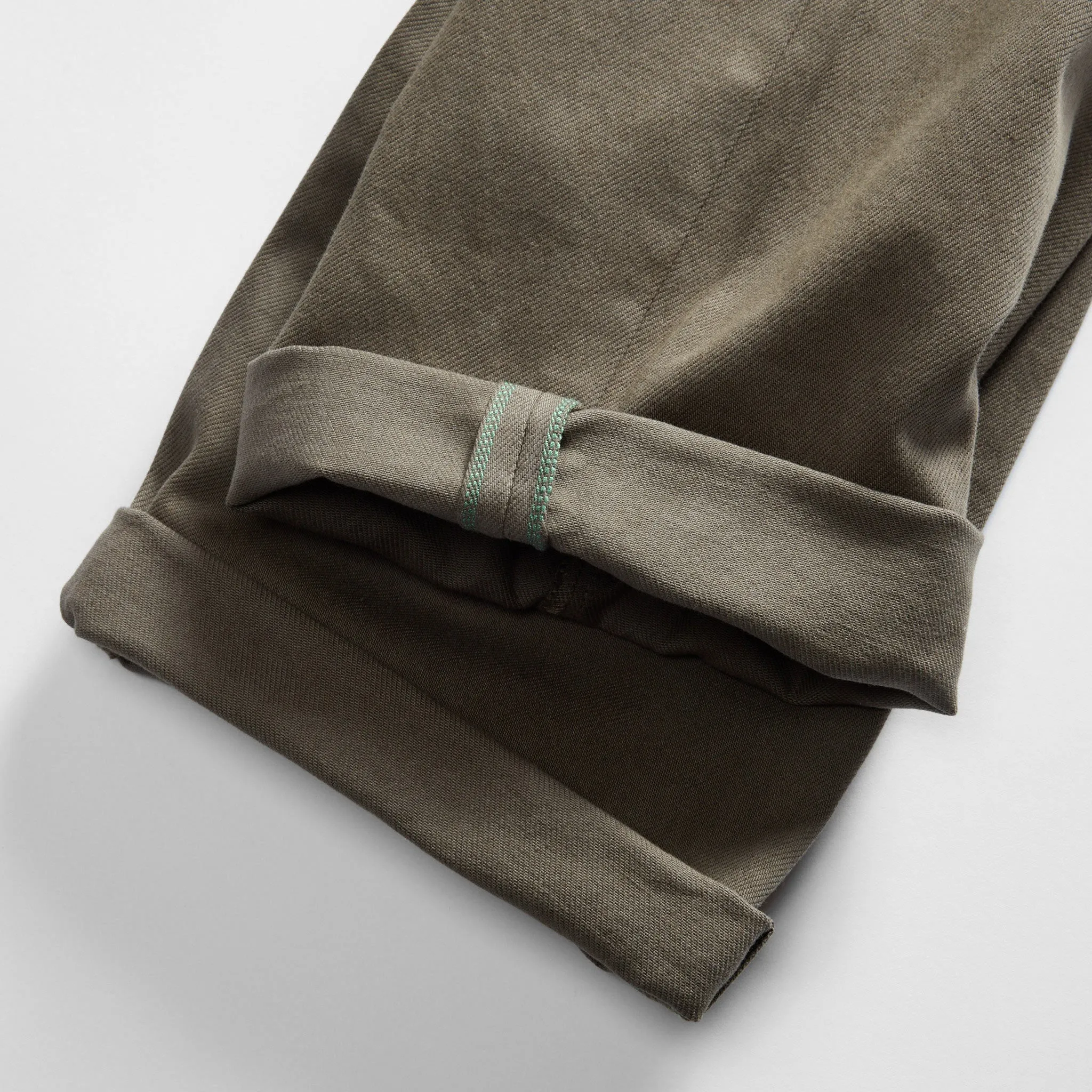 The Democratic All Day Pant in Fatigue Olive Selvage Denim