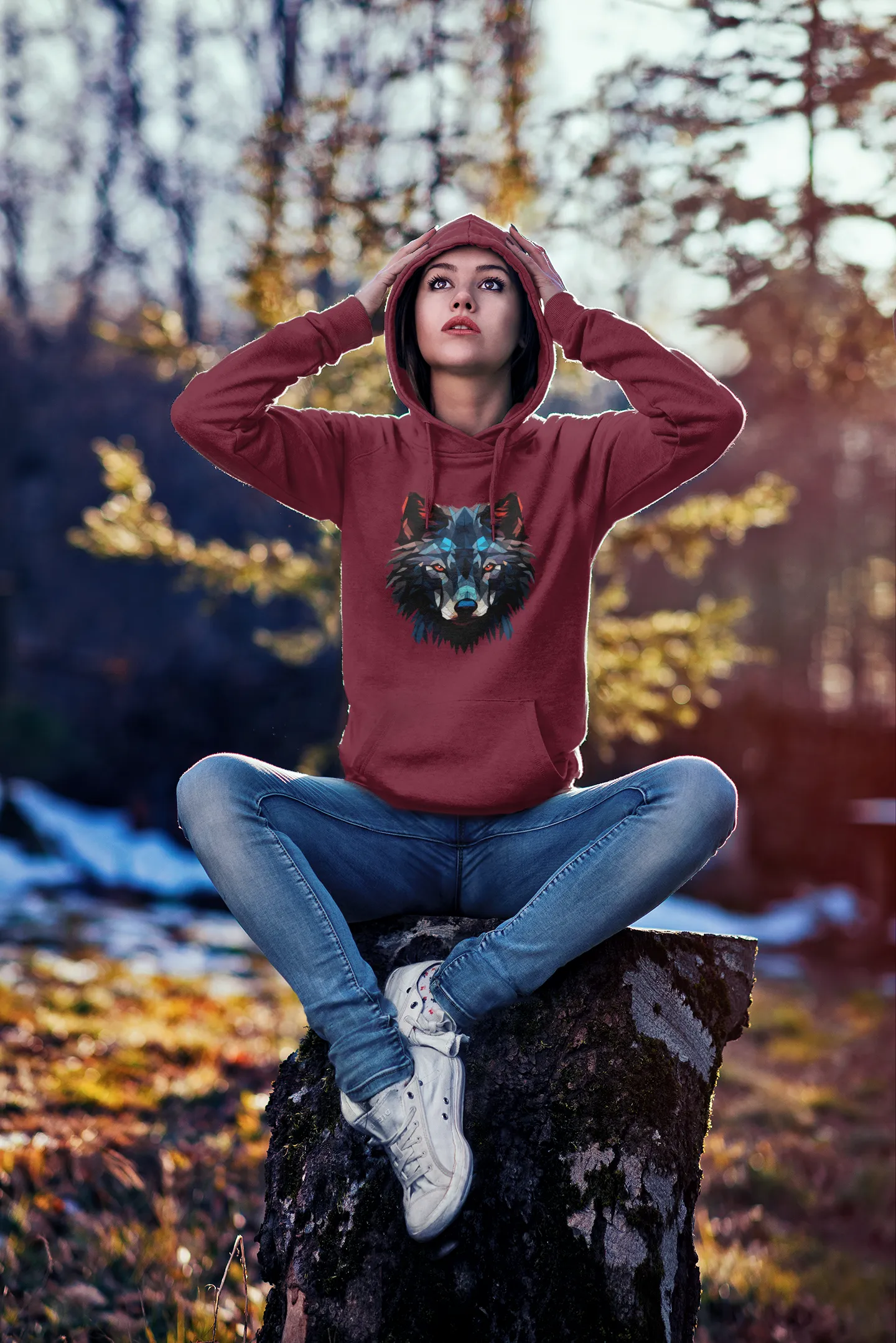 Unisex Bio-Hoodie mit Wolfmotiv "Polygon Wolf"