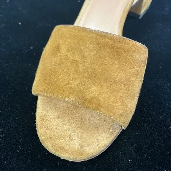 Valentino Tan Suede Block Heel with Multi Color Straps