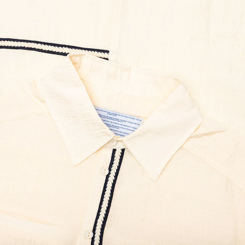 Weave Trim Button Up Shirt - Cream