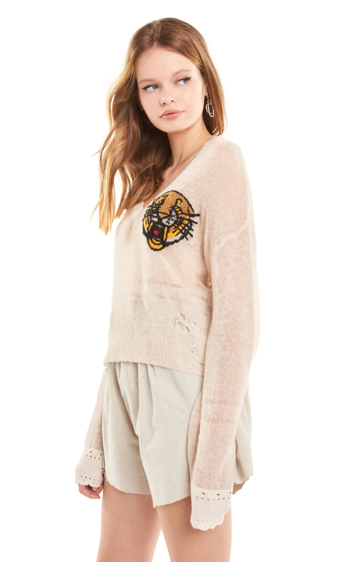 Wildfox Llana Knit Mascot Embroidered Sweater