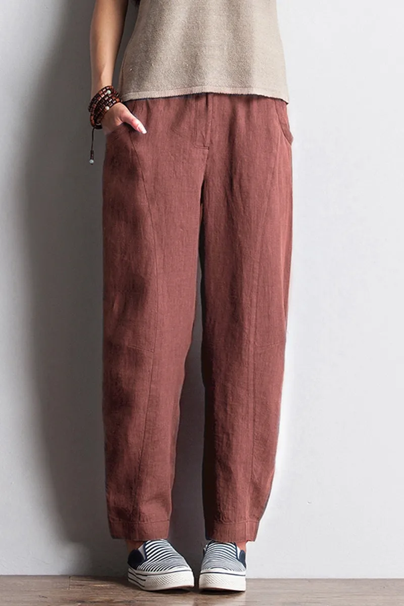 Women Casual Pencil Pants Linen Trousers K7055