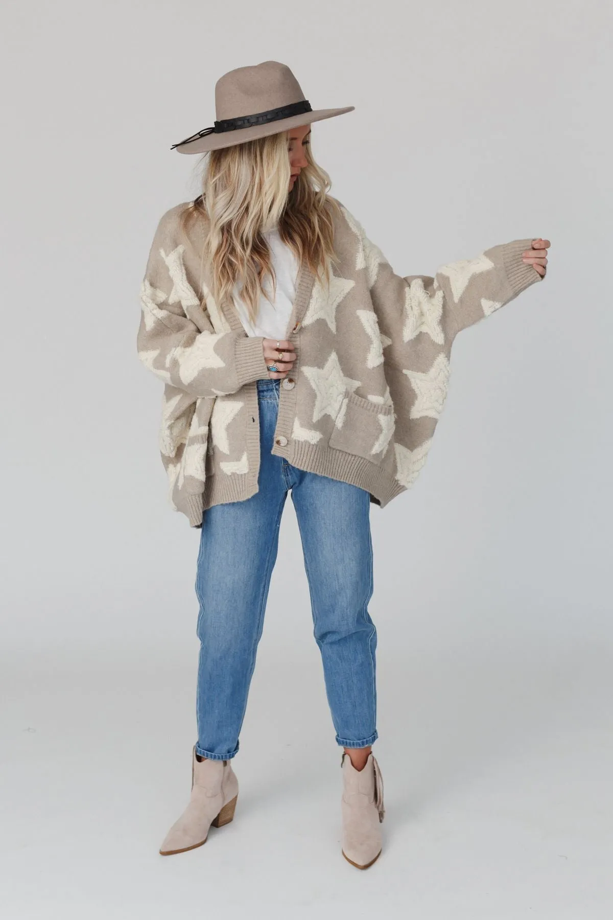 Wrapped In Stars Oversized Cardigan - Taupe