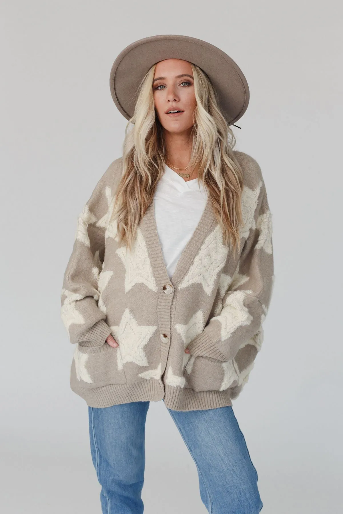 Wrapped In Stars Oversized Cardigan - Taupe