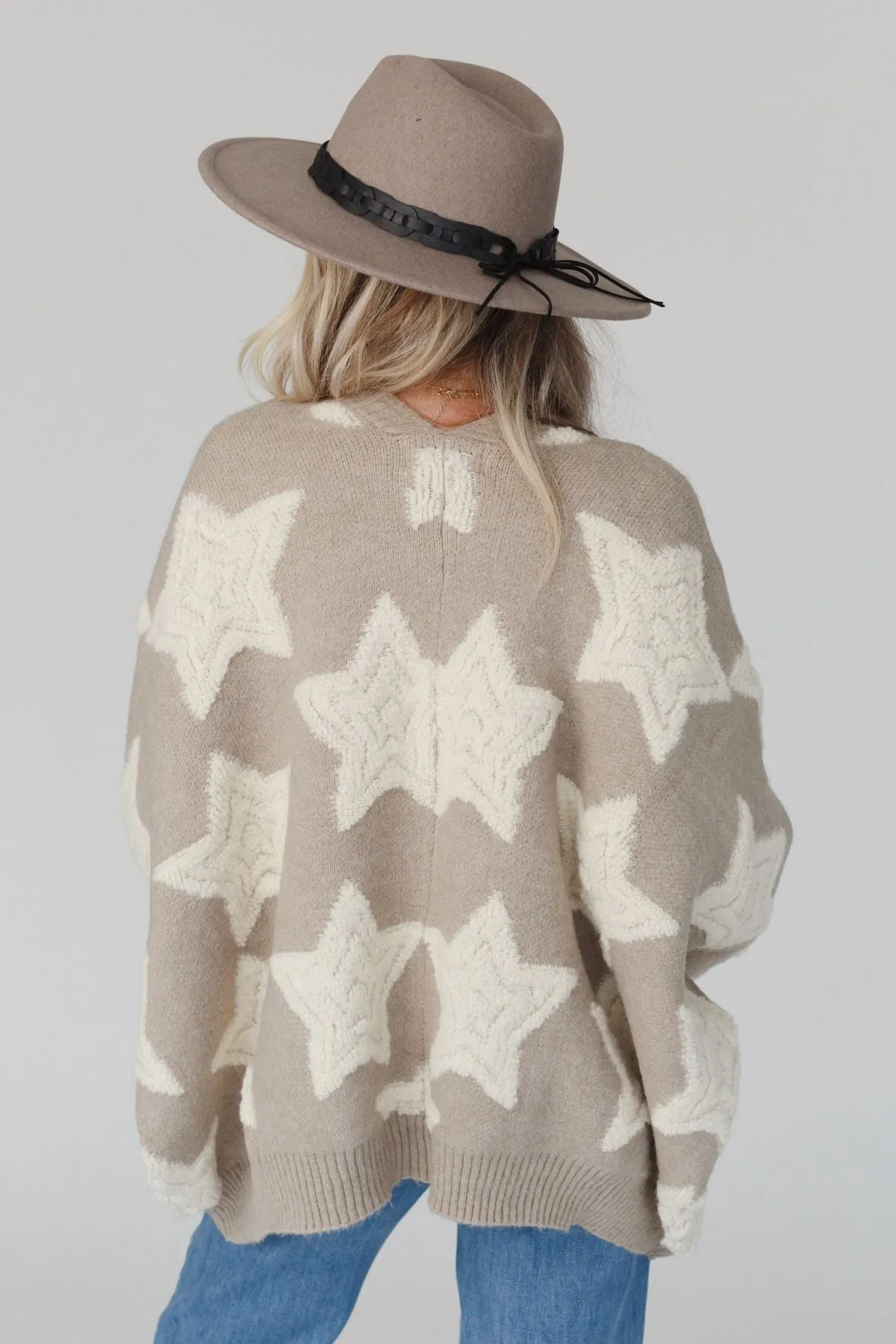 Wrapped In Stars Oversized Cardigan - Taupe