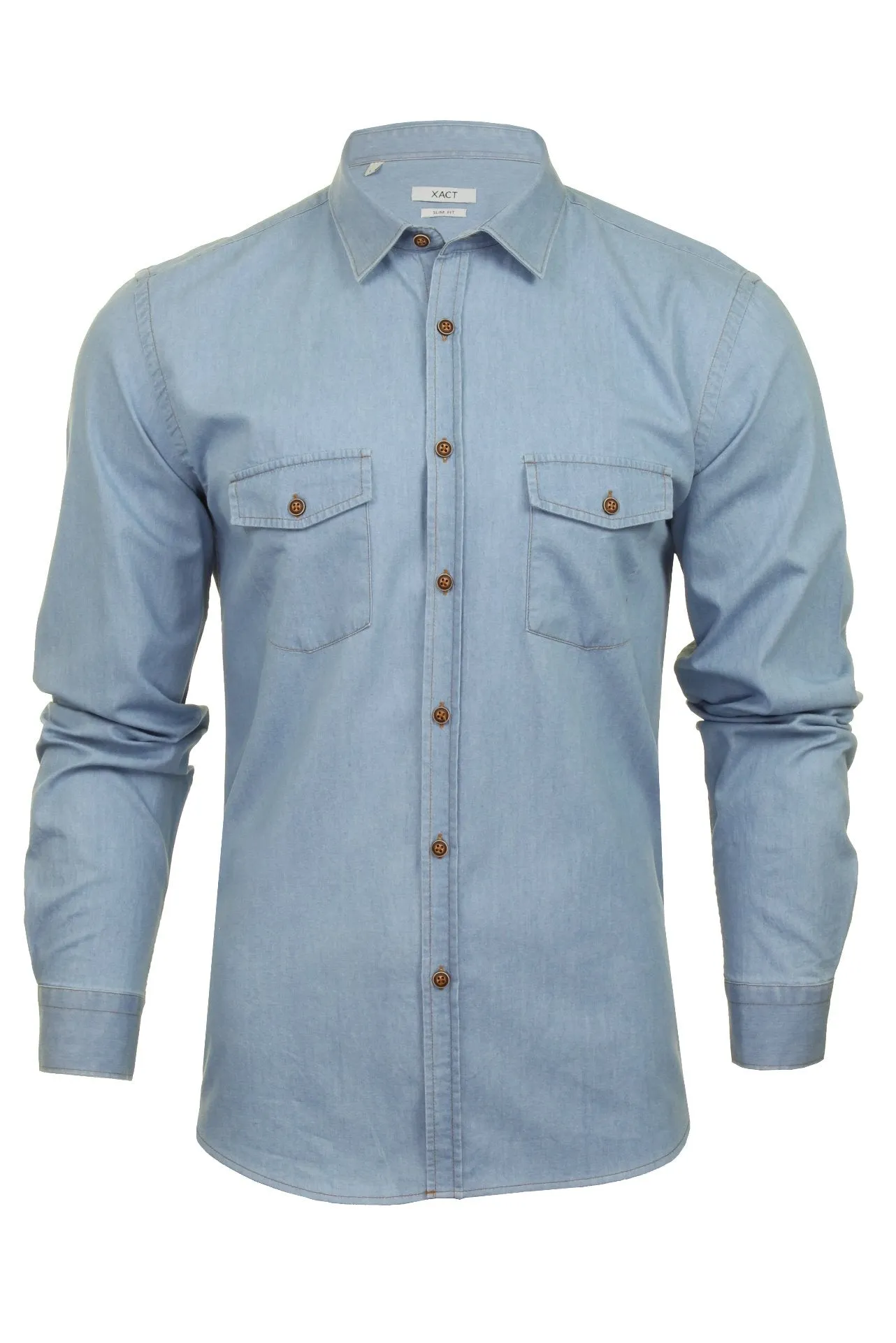 Xact Mens Long Sleeved Denim Shirt - Slim Fit