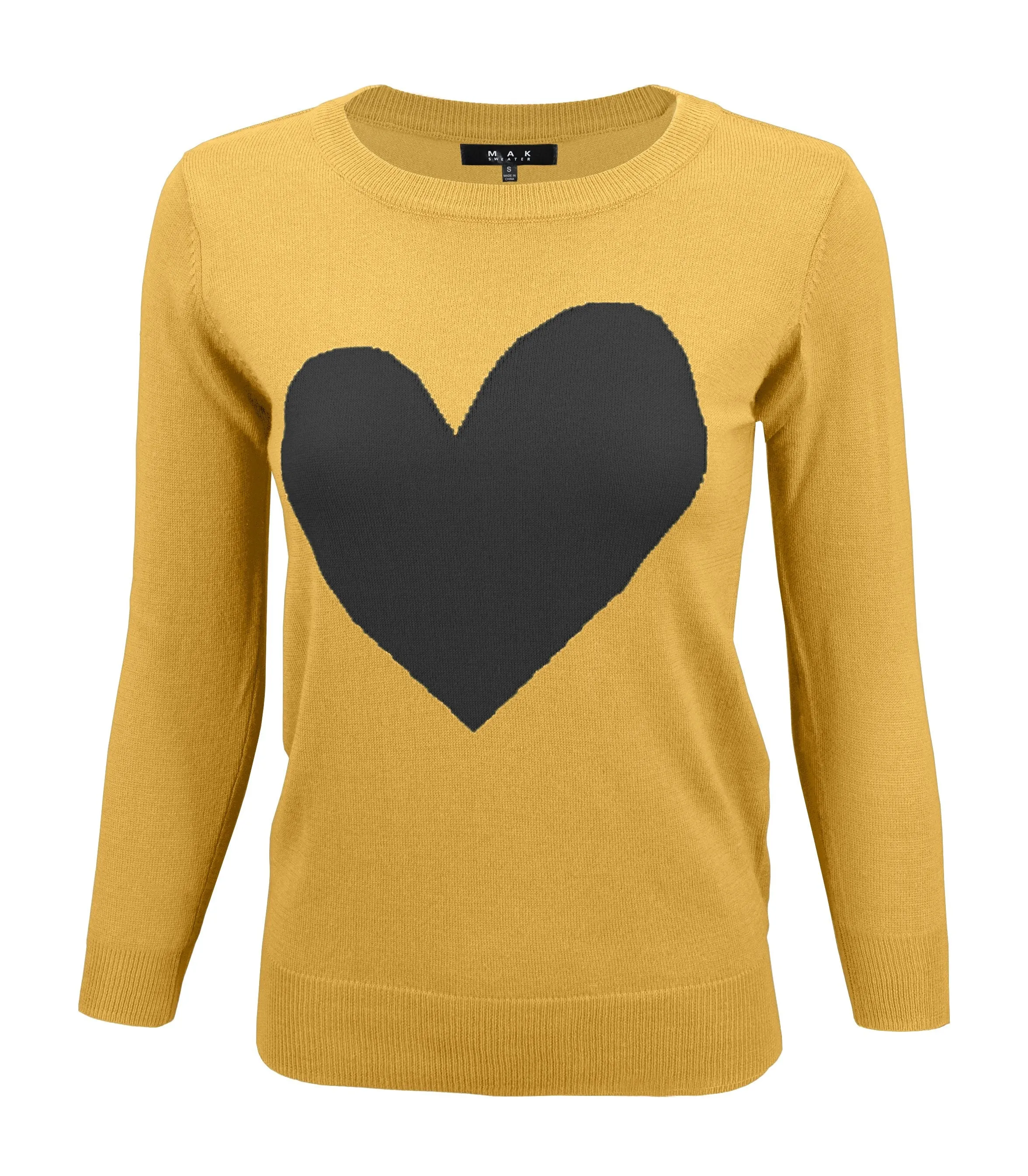 YEMAK Women's Love Heart Chenille Crewneck 3/4 Sleeve Casual Pullover Sweater MK3595