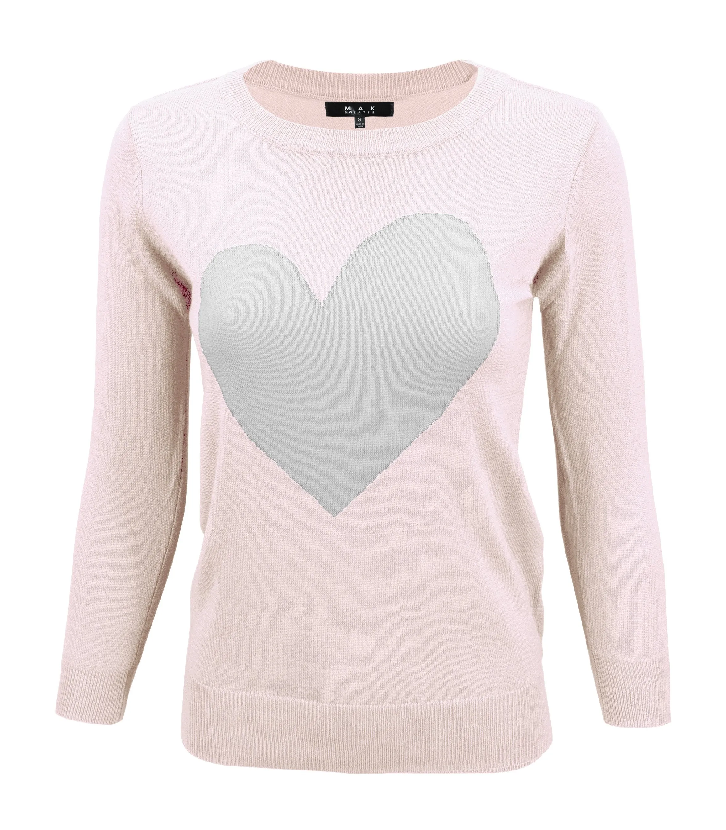 YEMAK Women's Love Heart Chenille Crewneck 3/4 Sleeve Casual Pullover Sweater MK3595