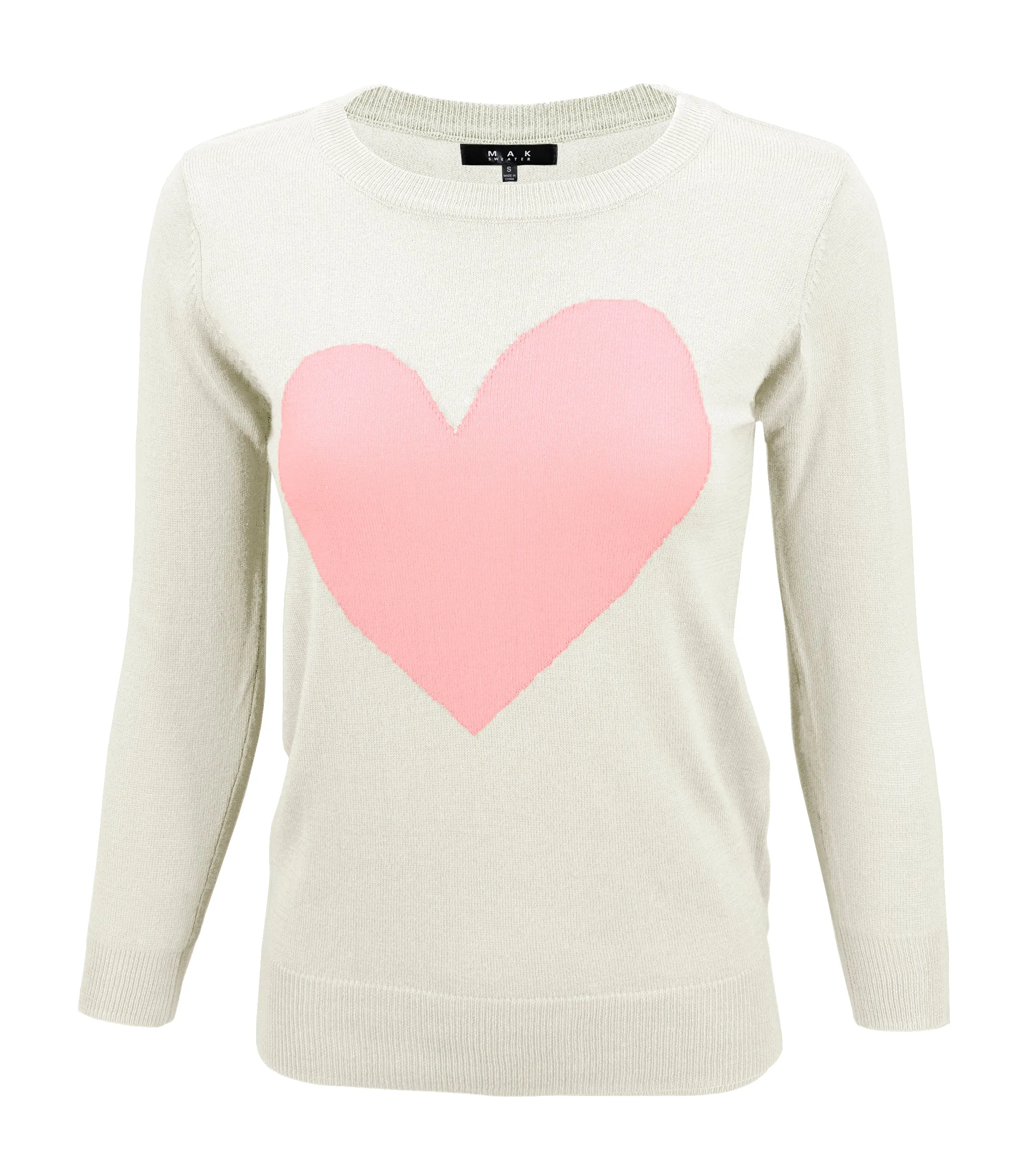 YEMAK Women's Love Heart Chenille Crewneck 3/4 Sleeve Casual Pullover Sweater MK3595